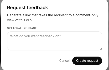 The Request feedback dialog for generating a comment-only review link.