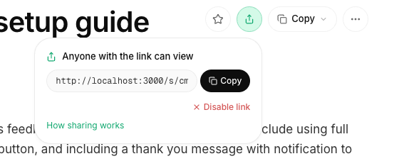 The share popover on a clip, with a public link ready to copy.